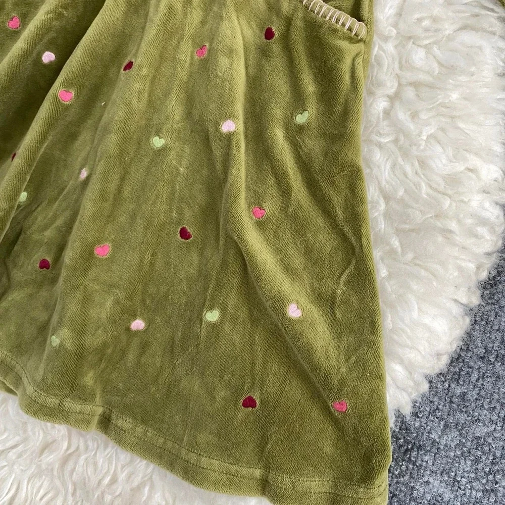 GYMBOREE KIDS GREEN EMBROIDERED HEARTS LONG SLEEVE DRESS HOODED